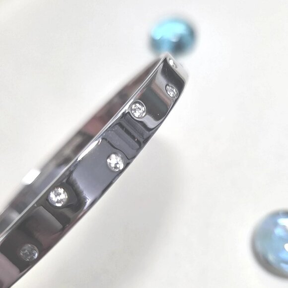 Swarovski Silver Tone Sliding Bangle Bracelet Clear Crystals Effortless Elegance - Picture 6 of 7